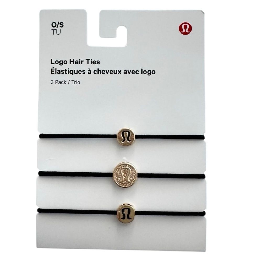 Lululemon Logo Hair Ties 3 Pack Gold / Black - Picture 7 of 10